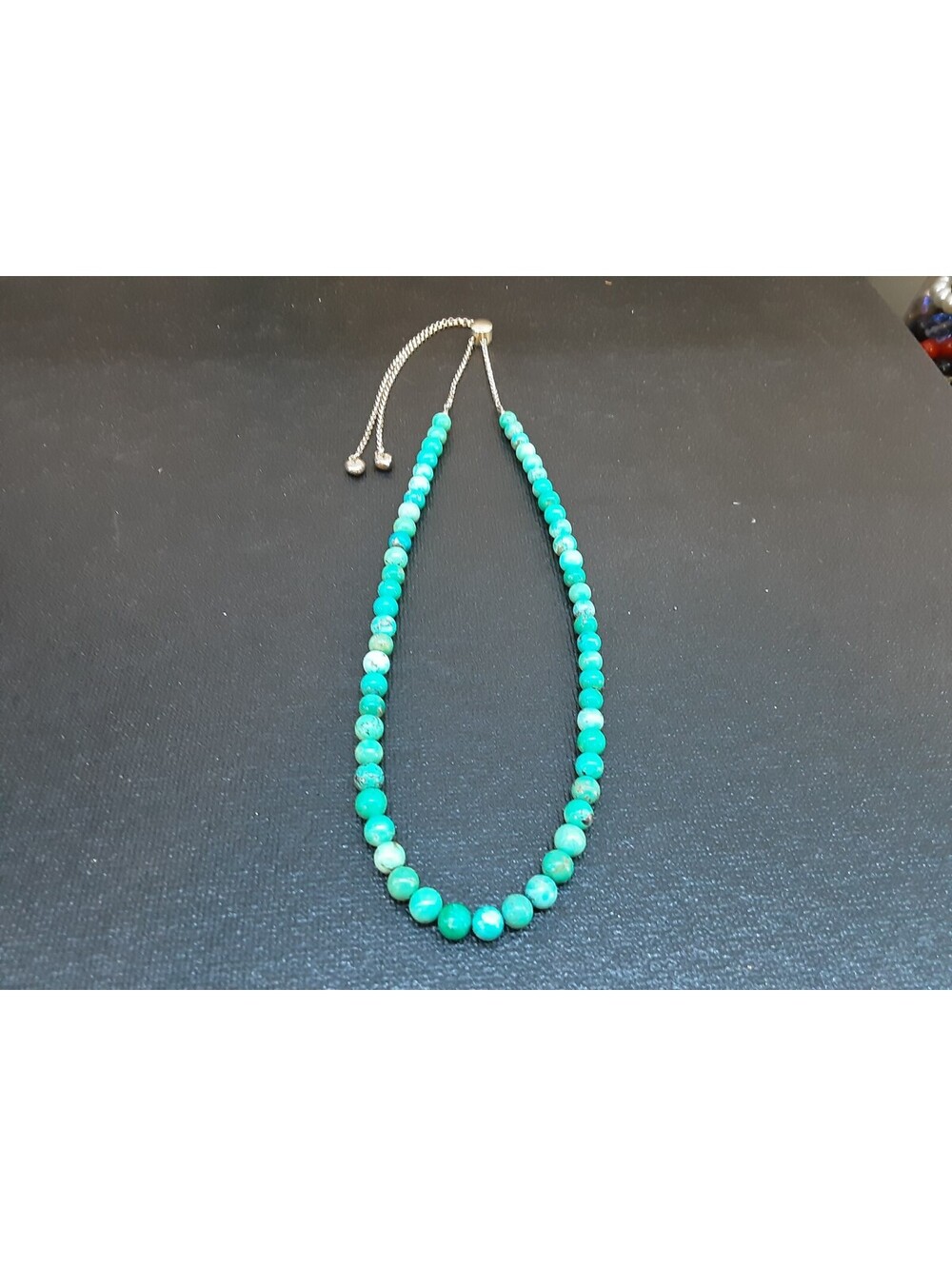 Turquoise Sterling Silver Necklace, Sliding Bead For Adjusting The Size